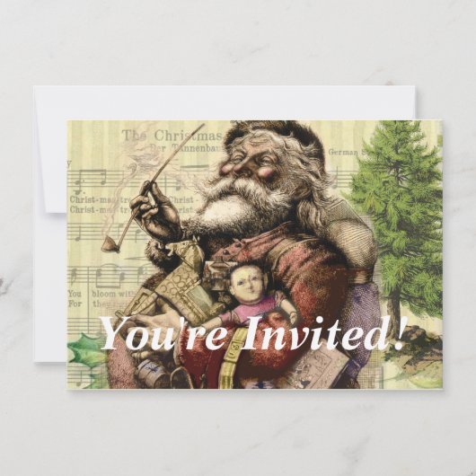 サンタクメリーロースツリークラシックイラストレーション 招待状 (正面)