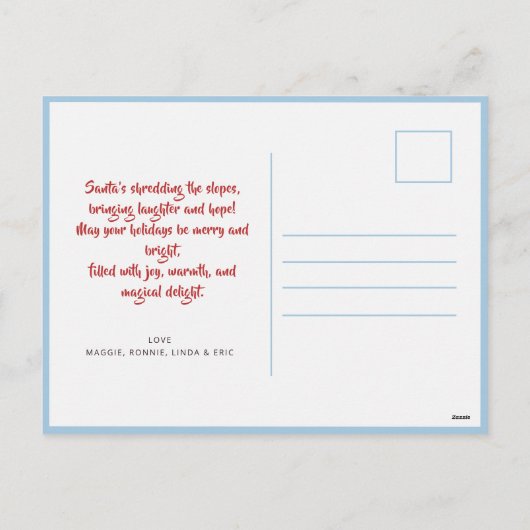 サンタクモダンロおもしろいーススキークリスマスホリデー シーズンポストカード (裏面)