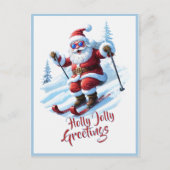 サンタクモダンロおもしろいーススキークリスマスホリデー シーズンポストカード (正面)