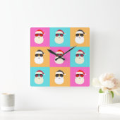 サンタクモダンロー数々のスのネオンカラー写真コラージュ スクエア壁時計 (ホーム)