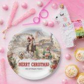 サンタクラシックカウボーイレッドトレイン付きウェスタンスタイル ペーパープレート (パーティー)