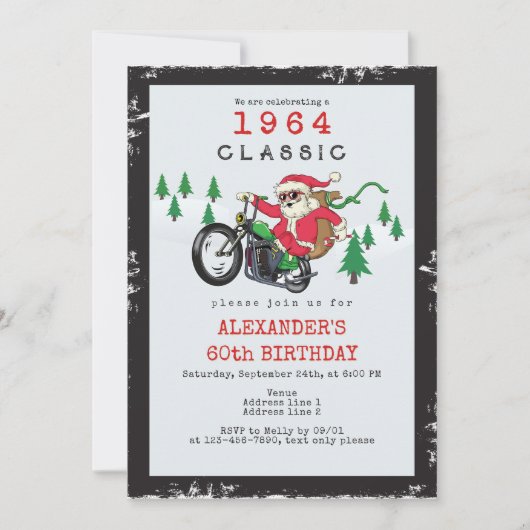 サンタクラシックヴィンテージバイクバイクもしくは自転車に乗る人誕生日 招待状 (正面)