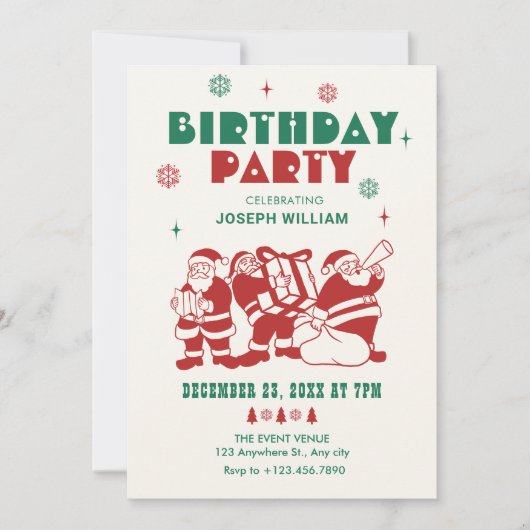 サンタクラシックー冬誕生日 招待状 (正面)