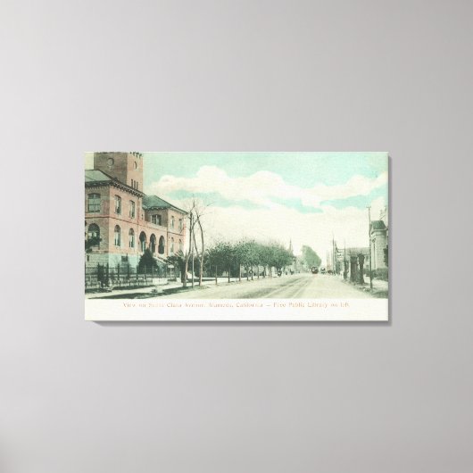 サンタクララの公共図書館の外観 キャンバスプリント (正面)