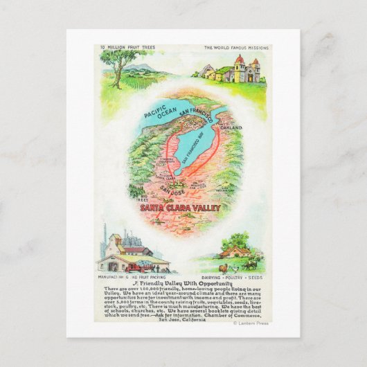 サンタクララ郡の空中地図と遺跡 ポストカード (正面)