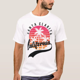 サンタクラリタレトロサンセットメンズシャツ Tシャツ