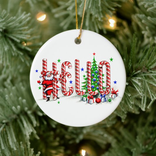 サンタクランプキャンディキャンハロークリスマスアート セラミックオーナメント (ツリー)