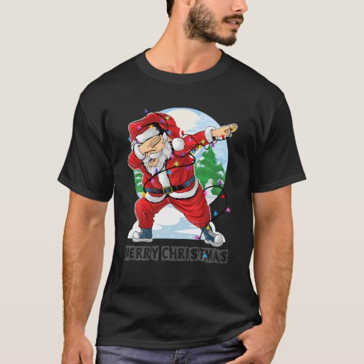サンタクリスマスおもしろいライトクリスマスツリー Tシャツ (正面)