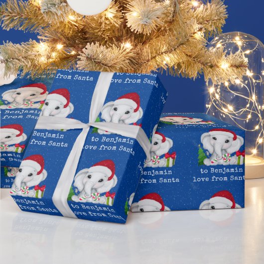 サンタクリスマスからかわいい象の子の名前の愛 ラッピングペーパー (クリスマス)