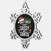 サンタクリスマスのクリスマスに酔いしれる スノーフレークピューターオーナメント (右)