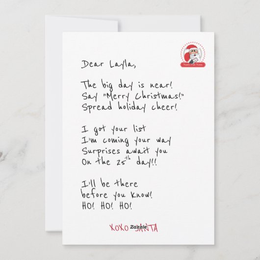 サンタクリスマスの詩 シーズンカード (裏面)