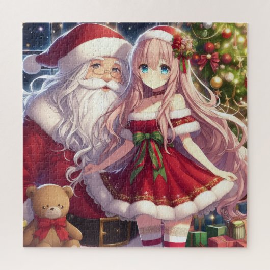 サンタクリスマスを持つアニメの女の子 ジグソーパズル (縦)