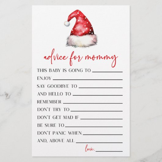 サンタクリスマスアドバイスベビーシャワーゲームアクティビティ 便箋 (正面)