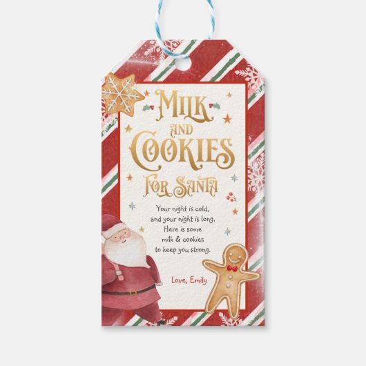 サンタクリスマスイブボックスフィラー用ミルク及びクッキー ギフトタグ (正面)