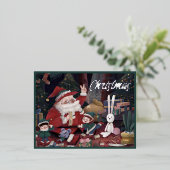 サンタクリスマスカード(金ゴールド付) 箔シーズンポストカード (立ち正面)