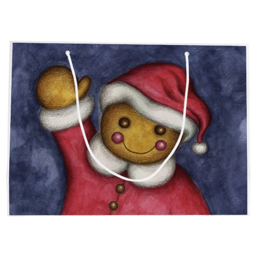 サンタクリスマスギンガーブレッドホリデーカワイイ抱き枕 ラージペーパーバッグ (裏面)