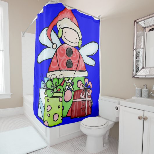 サンタクリスマスシャワーカーテンブルー シャワーカーテン (インサイチュ)