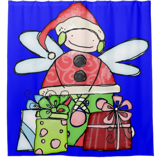 サンタクリスマスシャワーカーテンブルー シャワーカーテン (正面)