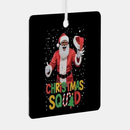 サンタクリスマススクワッドブラックアフリカンアメリカン メタルオーナメント (正面右)