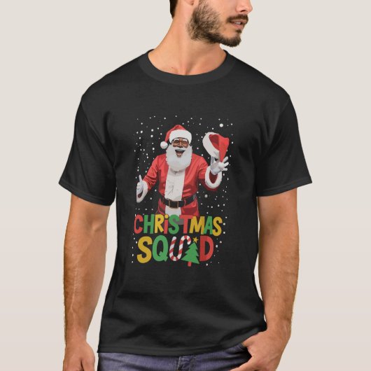 サンタクリスマススクワッドブラックアフリカンアメリカン Tシャツ (正面)