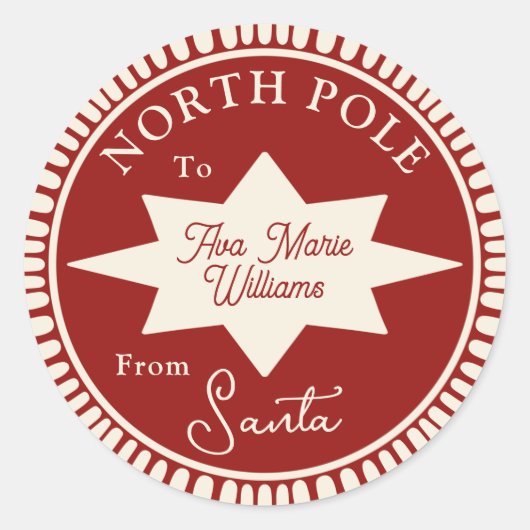 サンタクリスマスステッカーの赤とクリーム ラウンドシール (正面)