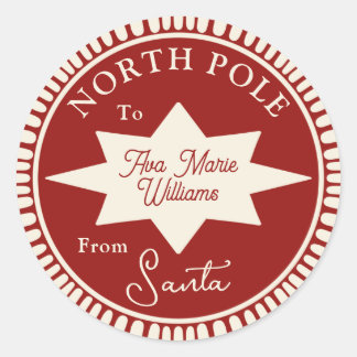 サンタクリスマスステッカーの赤とクリーム ラウンドシール