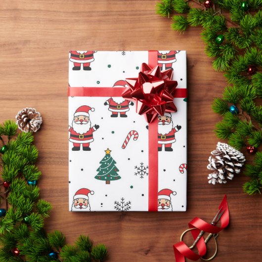 サンタクリスマスツリーパターン ラッピングペーパー (クリスマスギフト)
