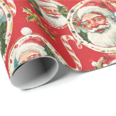サンタクリスマステーマの赤い背景 ラッピングペーパー (ロールコーナー)