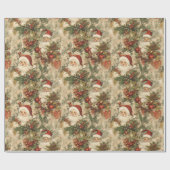 サンタクリスマスデコペビクトリアンヴィンテージ ラッピングペーパー (フラット)