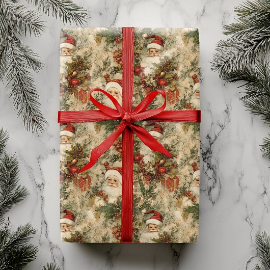 サンタクリスマスデコペビクトリアンヴィンテージ ラッピングペーパー