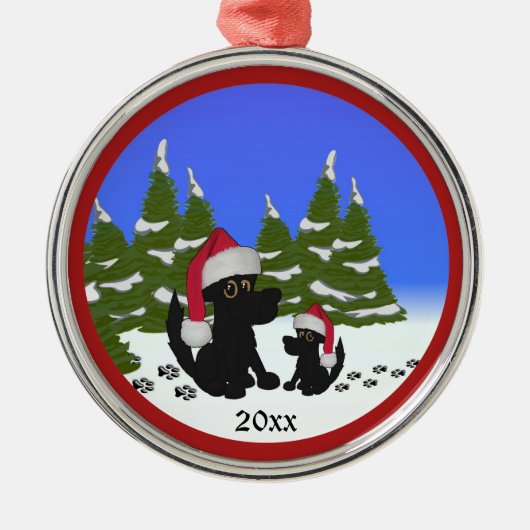 サンタクリスマスドッグズ個人オーナメント メタルオーナメント (正面)