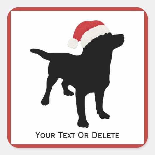 サンタクリスマスハットを着た黒犬 スクエアシール (正面)