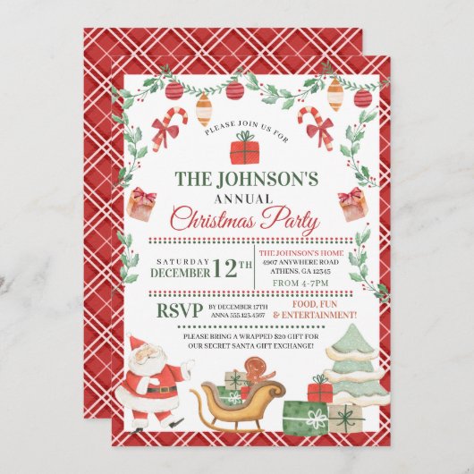 サンタクリスマスパーティの招待状 招待状 (正面/裏面)