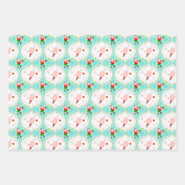 サンタクリスマスピックボールのオージーパターン ラッピングペーパーシート