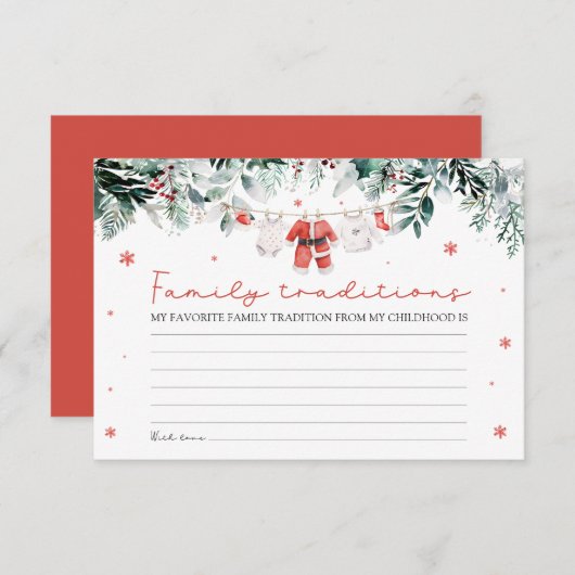 サンタクリスマスファミリー伝統ベビーシャワーゲーム エンクロージャーカード (正面/裏面)