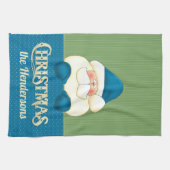 サンタクリスマスブルーとグリーン調理師 キッチンタオル (横)