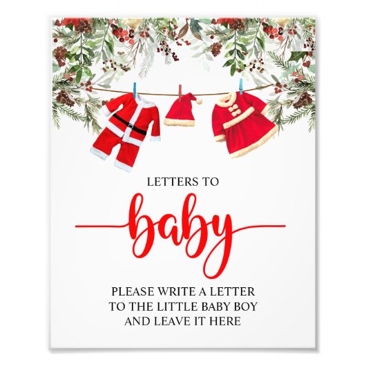 サンタクリスマスベビーシャワーの手紙からベビーへのサイン フォトプリント (正面)