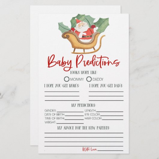 サンタクリスマスベビーシャワー予測活動 便箋 (正面/裏面)