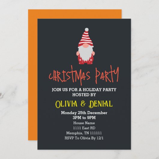 サンタクリスマスホリデーグレーパーティの招待状 シーズンカード (正面/裏面)