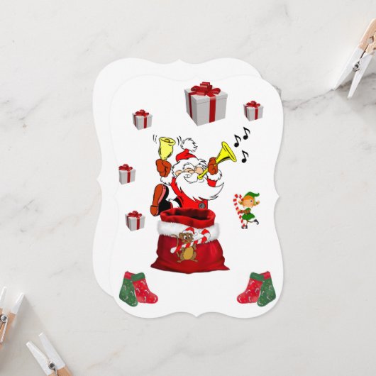 サンタクリスマスホリデーフラットグリーティングカード カード (正面/裏面インサイチュ)