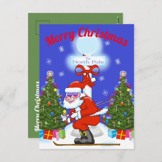 サンタクリスマスポストカードをスキー シーズンポストカード (正面/裏面)
