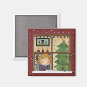 サンタクリスマスマグネットを待つ マグネット (正面/裏面)