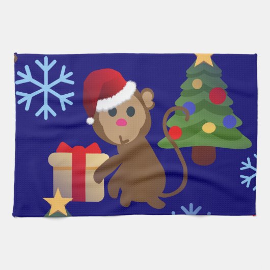サンタクリスマスモンキー絵文字 キッチンタオル (横)