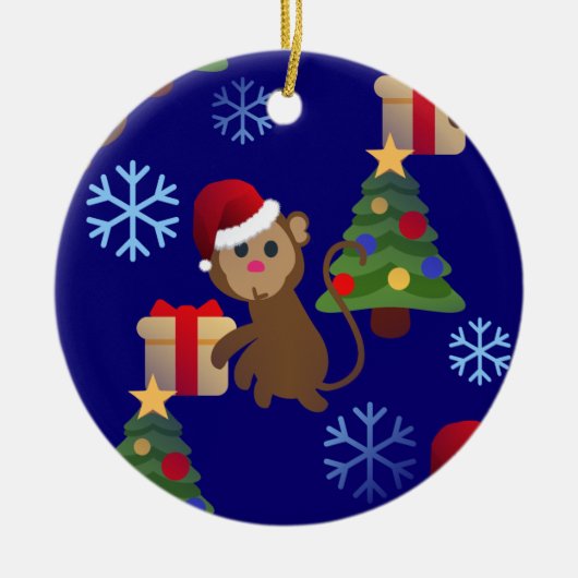 サンタクリスマスモンキー絵文字 セラミックオーナメント (正面)