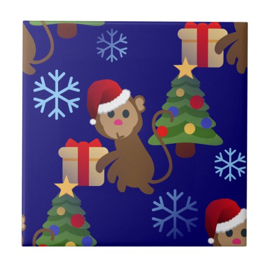 サンタクリスマスモンキー絵文字 タイル (正面)