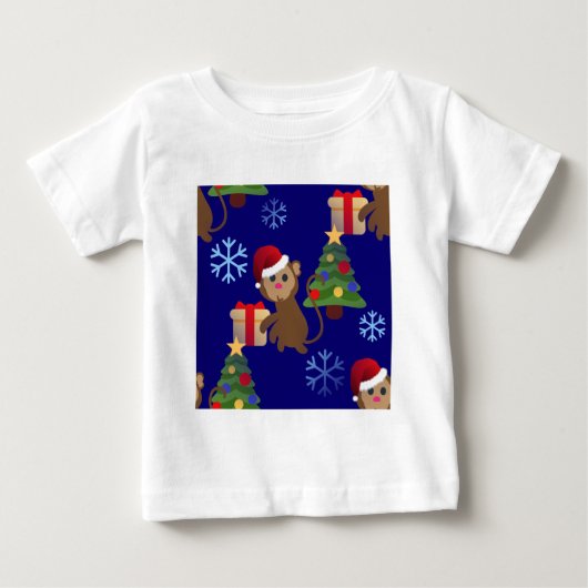 サンタクリスマスモンキー絵文字 ベビーTシャツ (正面)