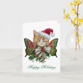 サンタクリスマス子猫グリーティングカード カード (黄色い花)
