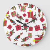サンタクリスマス小妖精や小人の壁時計 ラージ壁時計 (正面)