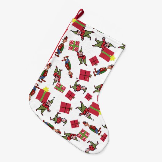 サンタクリスマス小妖精や小人フリースクリスマスストッキングlg ラージクリスマスストッキング (正面 (吊り時))