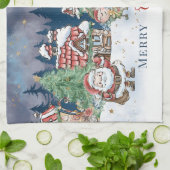 サンタクリスマス小妖精や小人ルドルフ キッチンタオル (折り畳み)